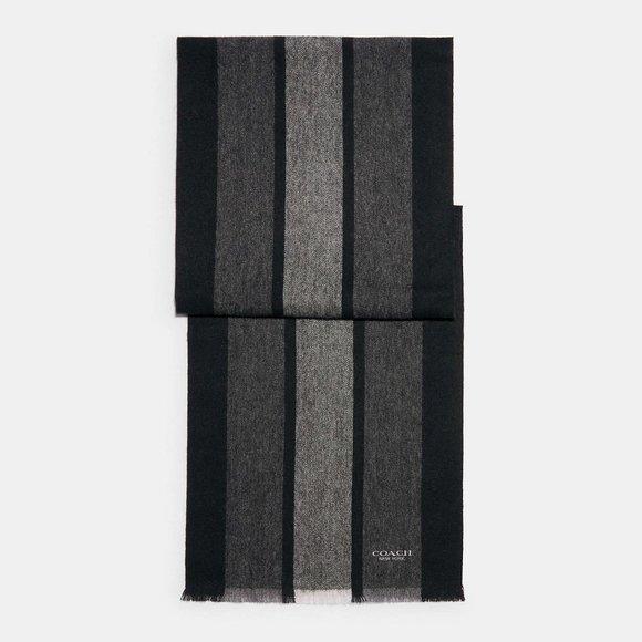NWT COACH CASHMERE Black/Charcoal Stripe Varsity Sport Muffler F76059 - Picture 3 of 6